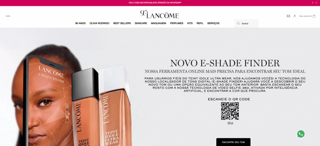 imagem do site da lancôme para escolher o tom  da base