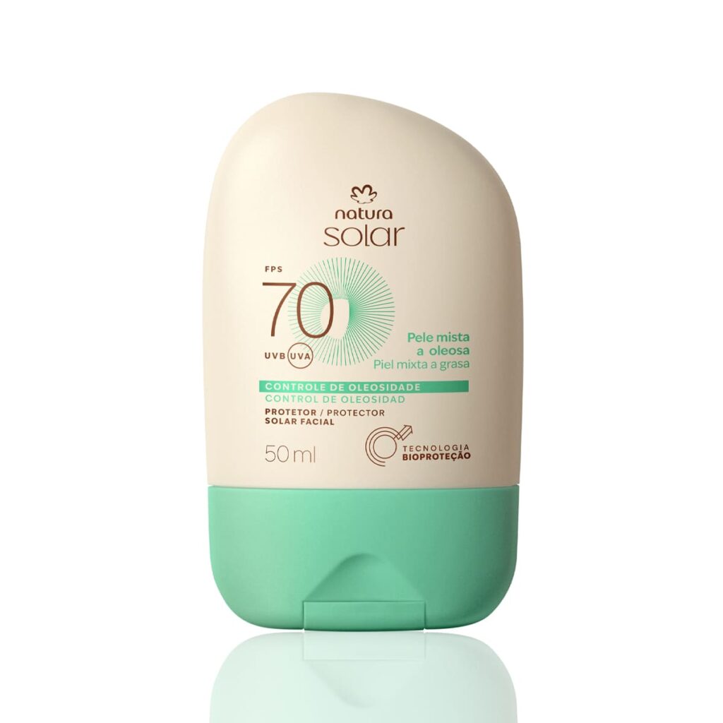 Protetor solar fator 70 natura para pele oleosa e mista
