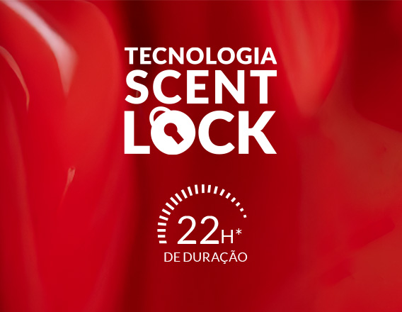 imagem vermelha escrito tecnologia scent lock, 22h de duração, sobre o perfume power stay da avon