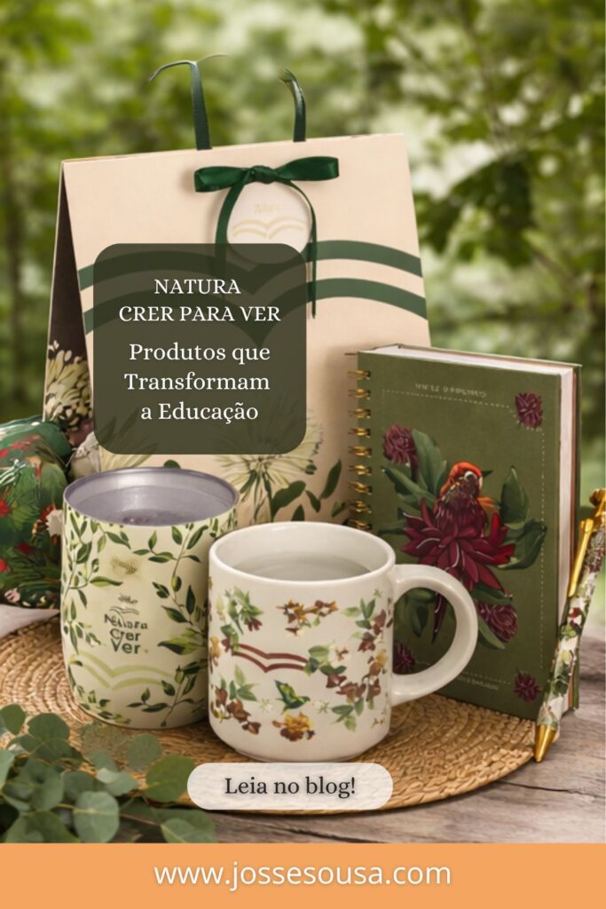 imagem de alguns produtos crer para ver natura, como canela, agenda, caneta, frasqueira