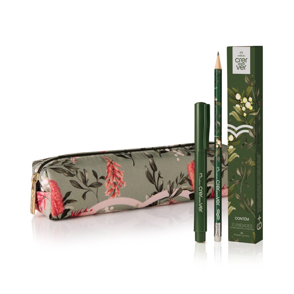 kit estojo, lápis e caneta estampada Natura Crer Para Ver