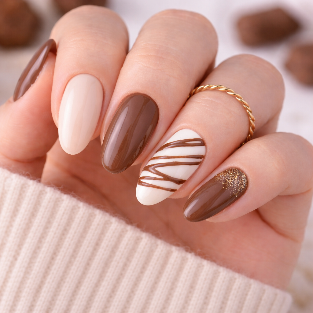 Unhas Chocolate Elegantes e Minimalistas