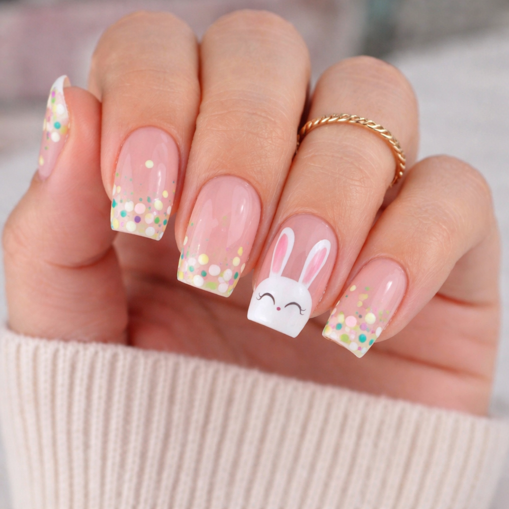 Unhas de Páscoa com Efeito Chocolate e Coelhinho