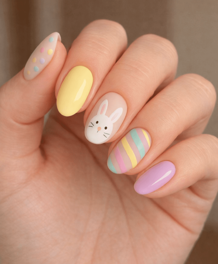 Unhas de Páscoa com Efeito Chocolate e Coelhinho