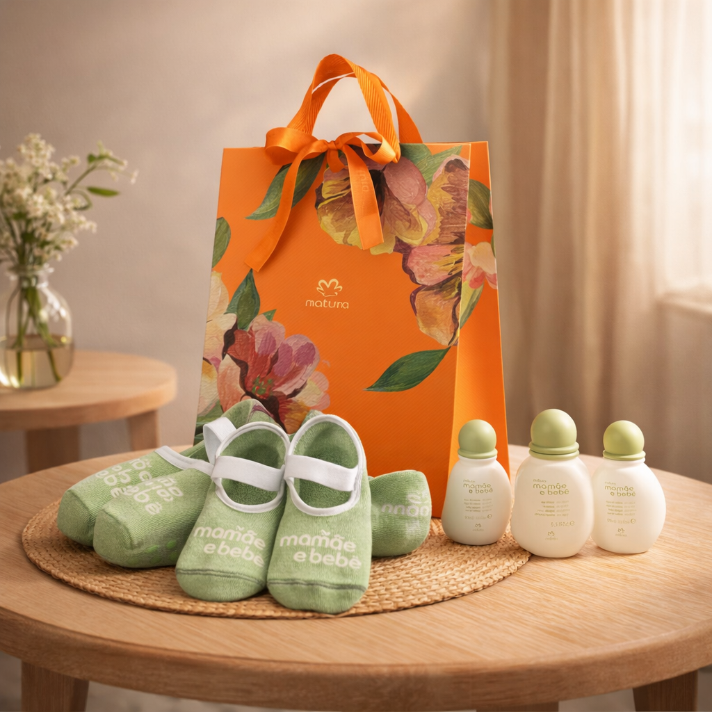 Presente Dia das Mães Natura Mamãe e Bebê Clássico com Meias